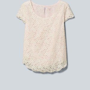Talula Betsy Blouse White Lace, Pink Underlay